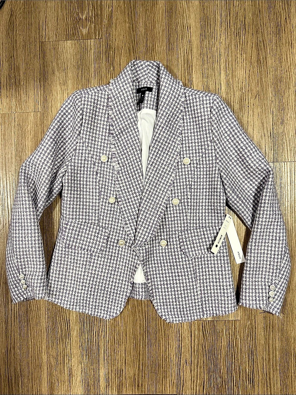 AQUA Houndstooth Blazer in Purple & White and sparkly sequins Size Large NWT